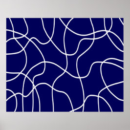 Linjekonst: Vit på Mörk blått Poster