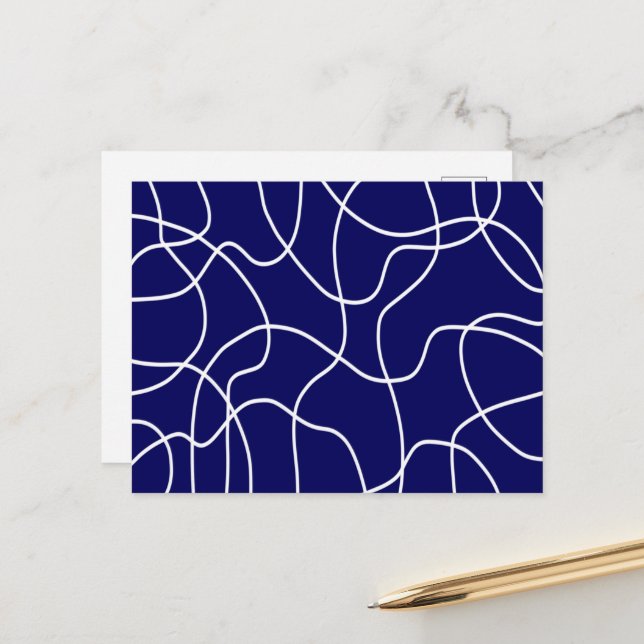 Linjekonst: Vit på Mörk blått Vykort (Fram/Back In Situ)