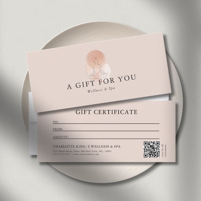  Linjekonst Yoga Kvinna QR-kod Presentkort (Custom Minimal Line Art Woman Yoga Meditation QR Code Gift Certificate)