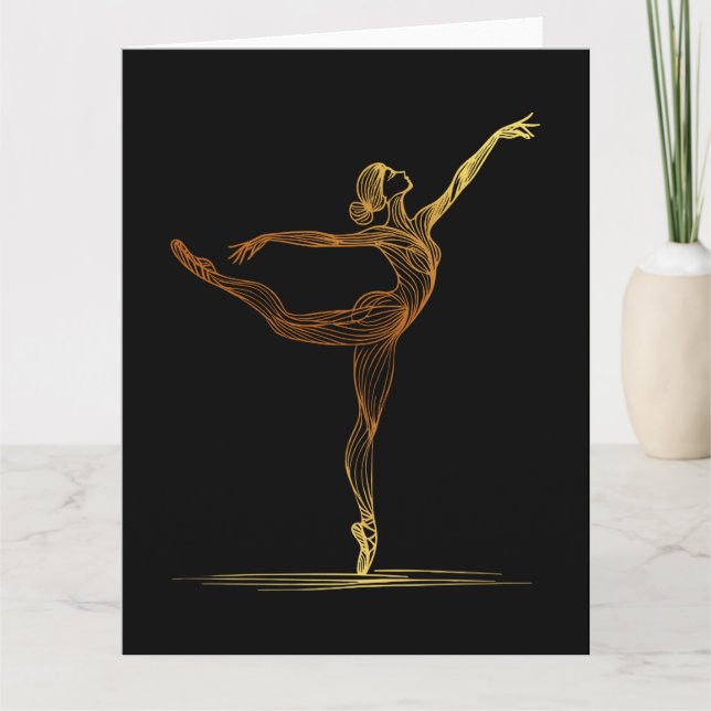 Linjekonturillustration av en Ballet-hondansare Tack Kort (Framsida)