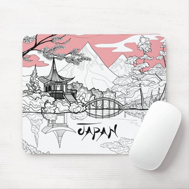 Linjemålning av japansk tempelsjöberg musmatta (Med mus)