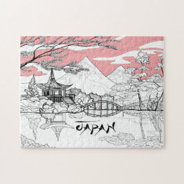 Linjemålning av japansk tempelsjöberg pussel