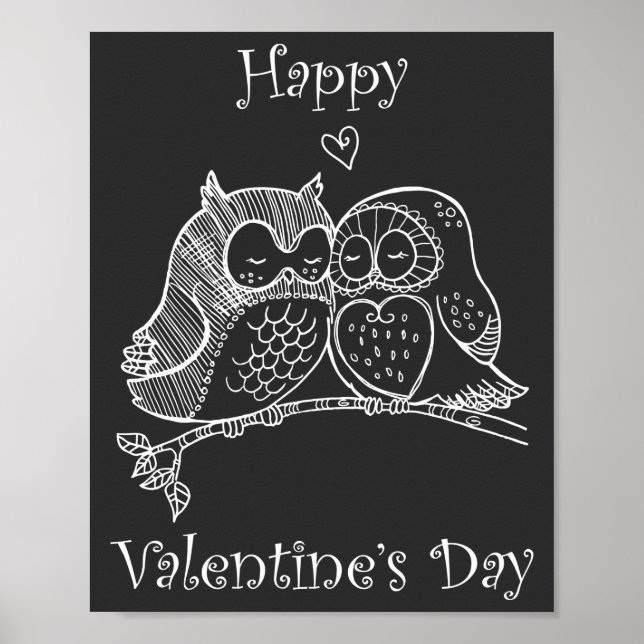 Linjen Cute Birds Kärlek par Uggla Romantik Art. 2 Poster (Framsidan)