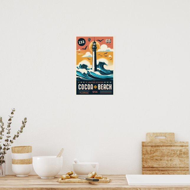 Linjepresentationer för Cocoa Beach City Florida k Poster (Kök)