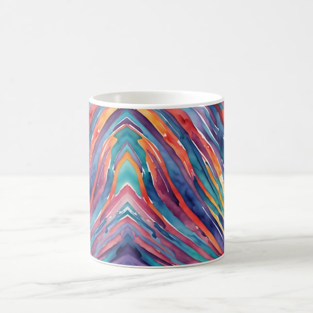 Linjer i lila, orange, blå, rosa akvarellkonst kaffemugg (Center)