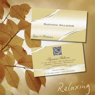 Linjer med QR-kod för lyxbeige Cream Curved Decor Visitkort