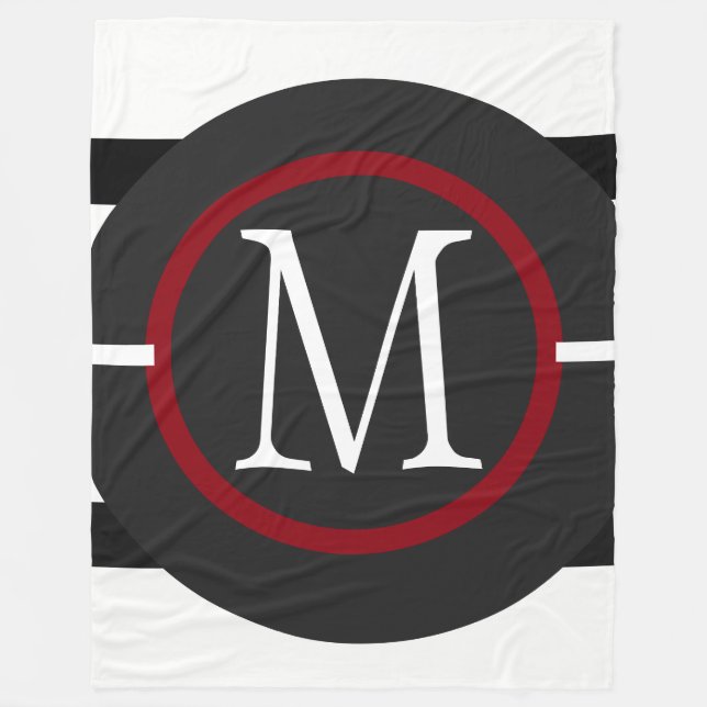 Linjer med rött, vitt och svart elegant med monogr fleecefilt (Framsidan)