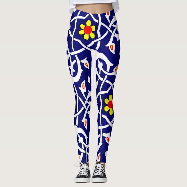 linjer och barber och blommor leggings (Framsida)