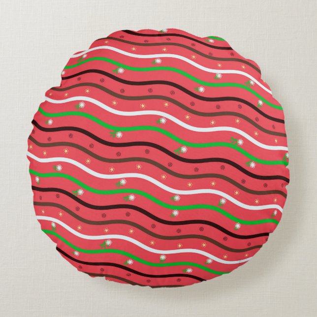 Linjer och blommor rund kudde (Framsidan)