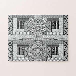 Linjer och cirklar Tangle in Black and White Pussel