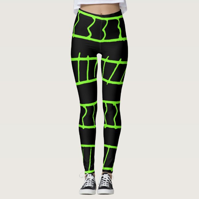 Linjer och former mönster över svart bakgrund leggings (Framsida)