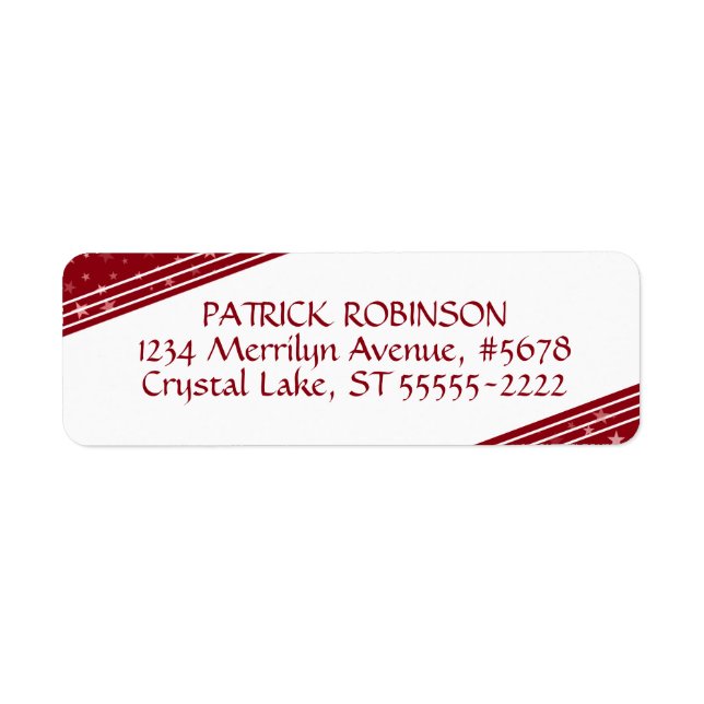 Linjer och stjärnhörn | Röd och vit Returadress Etikett (Framsidan)