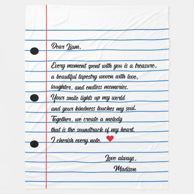 Linjerad Kärlek-anteckning för Pappra Brev-skript Fleecefilt (Framsidan)