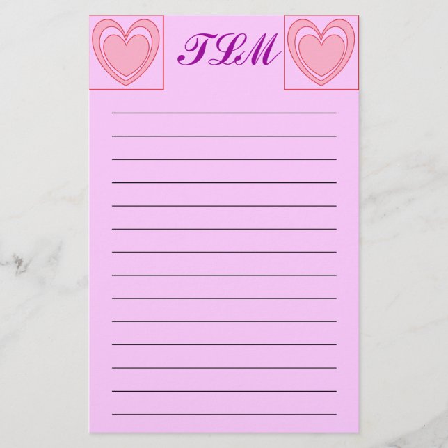 Linjerad monogrammad hjärtstationeriod brevpapper (Framsida)