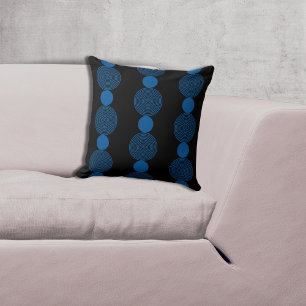 Linjerad svart och blå cirkel Mönster Kudde