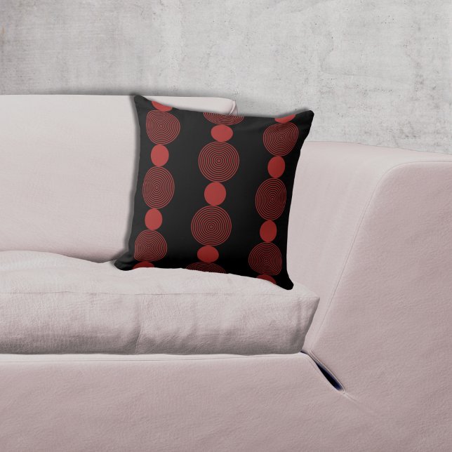 Linjerad svart och röd cirkel Mönster Kudde (Lined Black & Red Circle Pattern Throw Pillow)