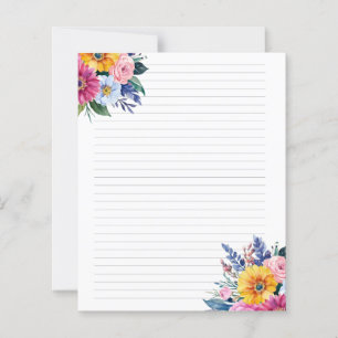 Linjerat brevpapper med blommotiv i bukett