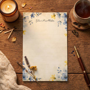 Linjerat Vintage Botaniskt Blommigt Akvarell Brevpapper
