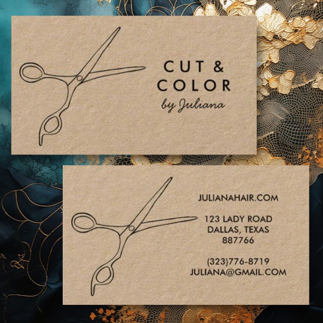 Linjeservart för Salon Chic Scissors Line Minimal Visitkort (Hair Stylist Salon Chic Scissors Line Art Minimal Kraft Business Card
)