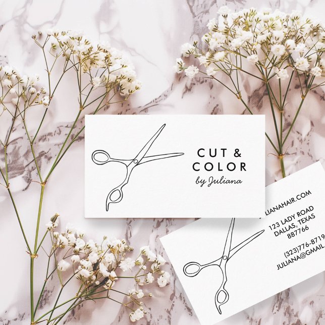 Linjeservart för Salon Chic Scissors Line Minimal Visitkort (Hair Stylist Salon Chic Scissors Line Art Minimal Business Card
Simple Black and White Elegant)