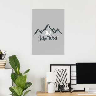 Linjetecknat bergsområde med anpassningsbart monog poster