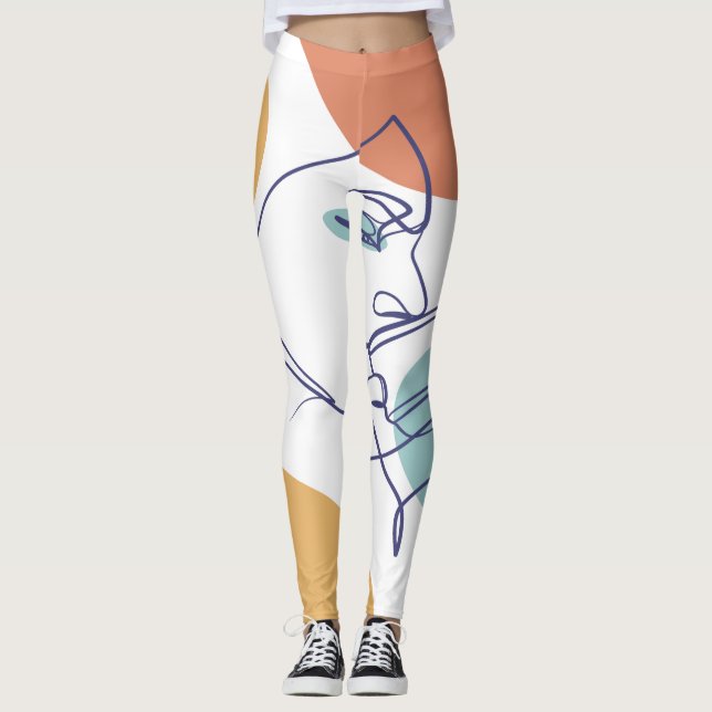 linjeteckning affisch av kvinna som dricker kaffe  leggings (Framsida)