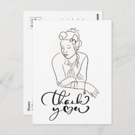 LINJETECKNING av 1940-tals kvinna tack  Vykort