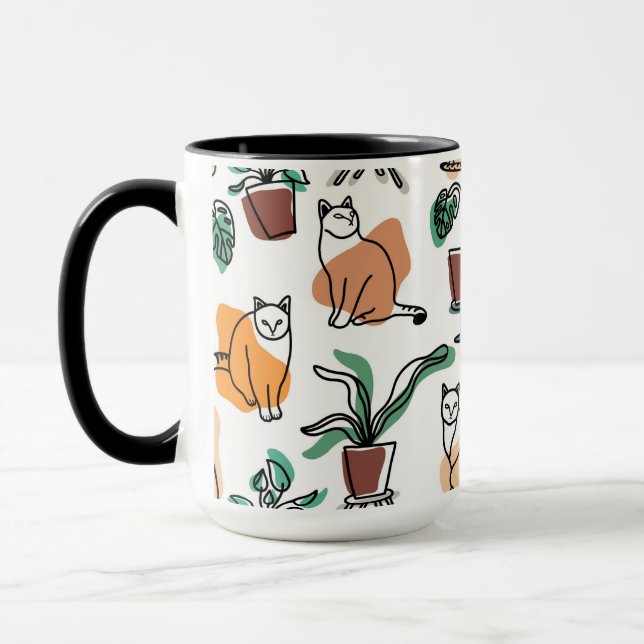 Linjeteckning av katter och blommor mugg (Vänster)