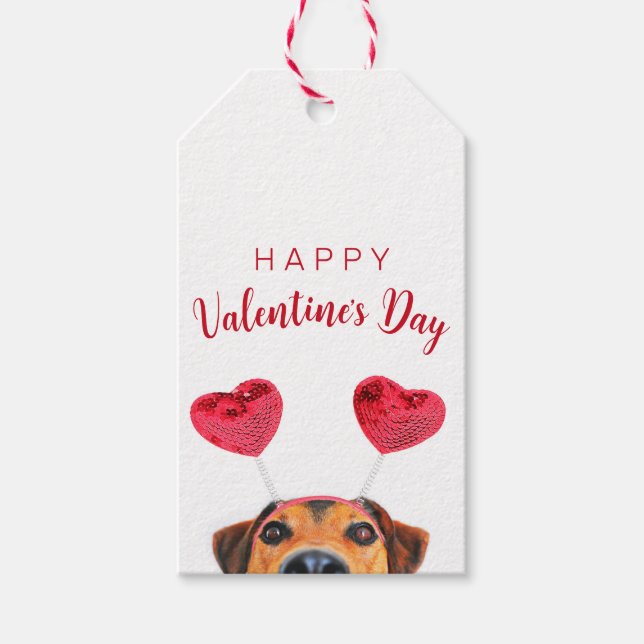 Linnande Alla hjärtans dag Cute Hund Heart Headban Presentetikett (Framsidan)