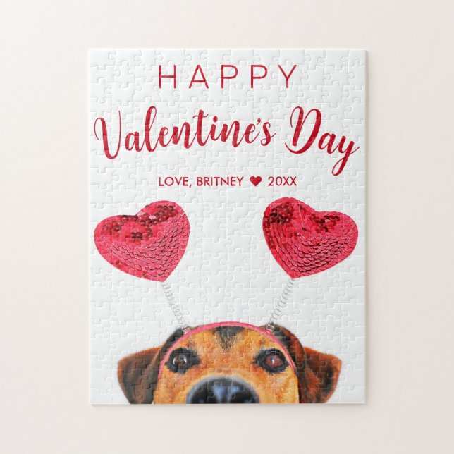 Linnande Alla hjärtans dag Cute Hund Heart Headban Pussel (Vertikal)