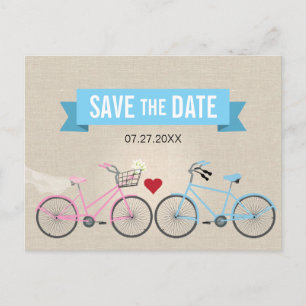 Linne stil cykel bröllop Save the Date Meddelande Vykort