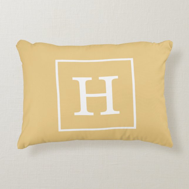 Linne Vit Infattad Initial Monogram Prydnadskudde (Framsidan)