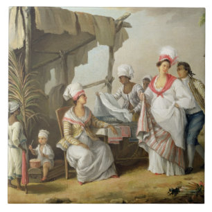 Linnet marknadsför, Roseau, Dominica, c.1780 (olj Kakelplatta