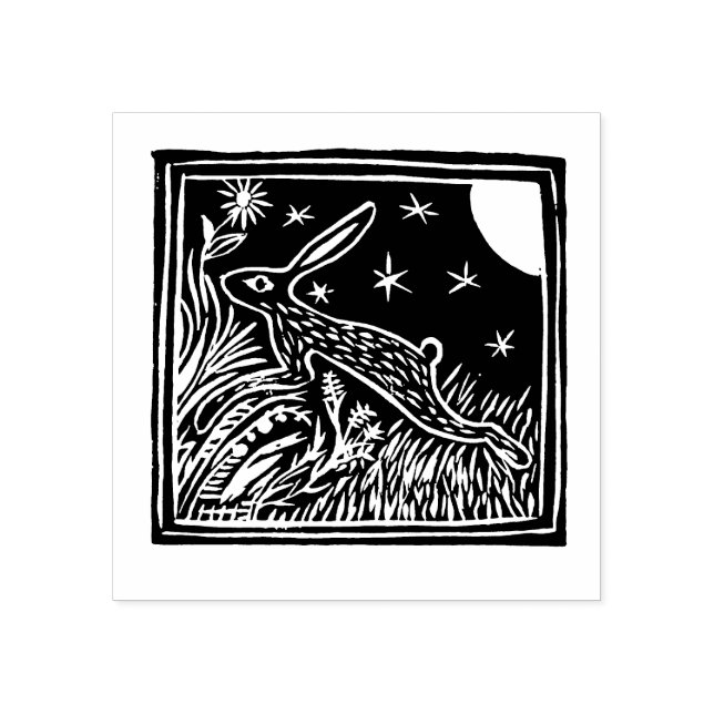 Lino cut Hare Frimärke Stämpel (Tryck)
