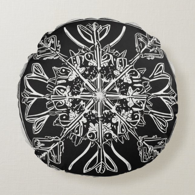 Linocut Art Round Pillow Rund Kudde (Framsidan)