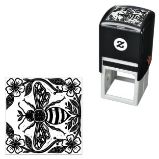Linocut Bihandledare Biskötare Självfärgande Stämpel