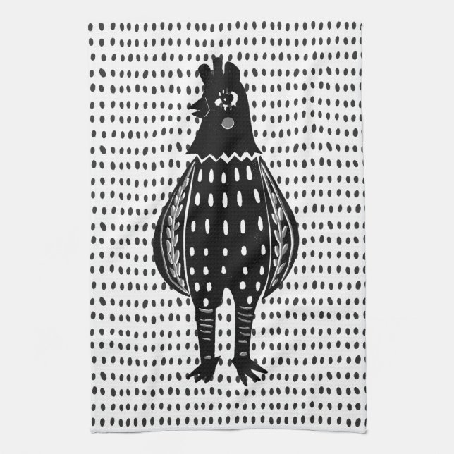 Linocut Chicken Kökshandduk (Vertikal)