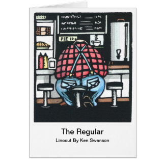 Linocut: Den stora manen på lunch kontrar vid Ken Hälsningskort