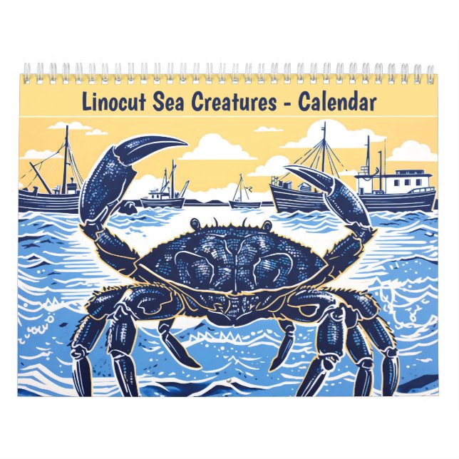 Linocut Havsdjur Kalender (Omslag)