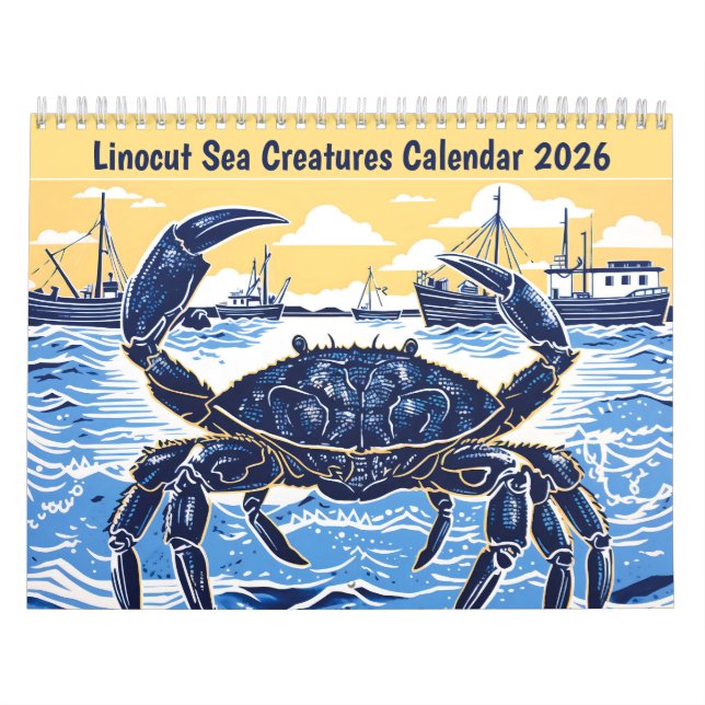 Linocut Havsdjur Kalender 2026 (Omslag)