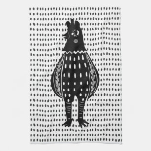 Linocut höna kökshandduk