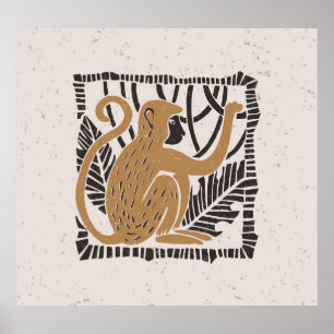 Linocut-illustration av formaterad apa poster