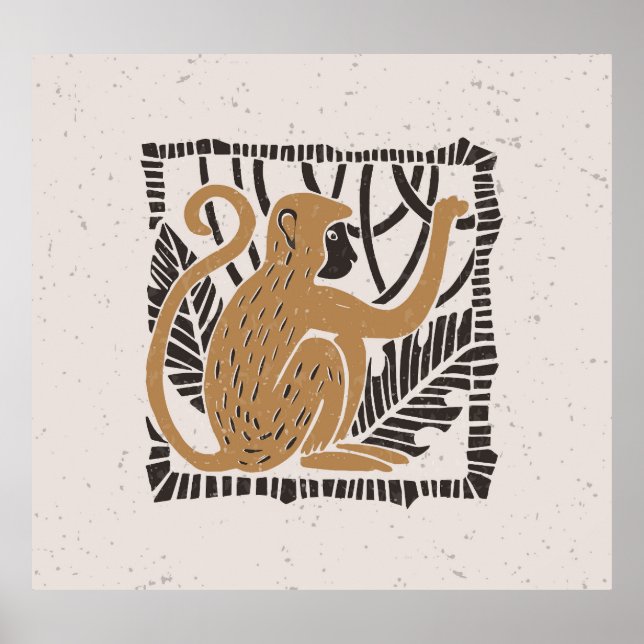 Linocut-illustration av formaterad apa poster (Framsidan)