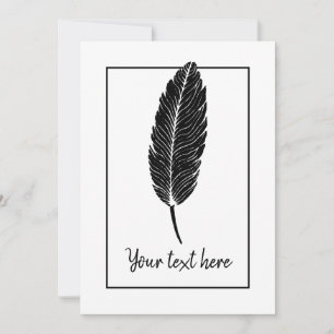 Linocut-inbjudan till svartvitt Rustic Feather Inbjudningar