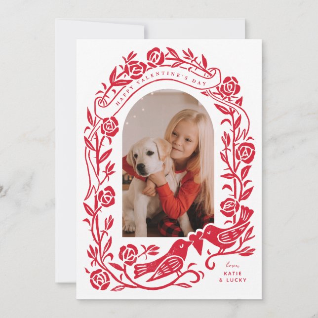 Linocut lovebird och ro-foto (Framsida)