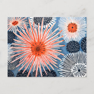 Linocut of VariSea Urchins on a Blue Vykort