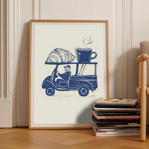 Linocuttryck Croissant Affisch Kaffeutskrift Itali