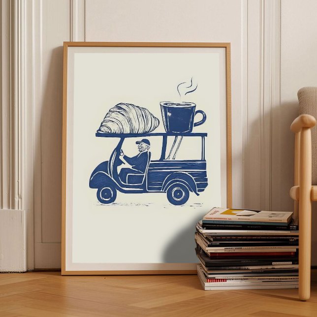 Linocuttryck Croissant Affisch Kaffeutskrift Itali (Skapare uppladdad)