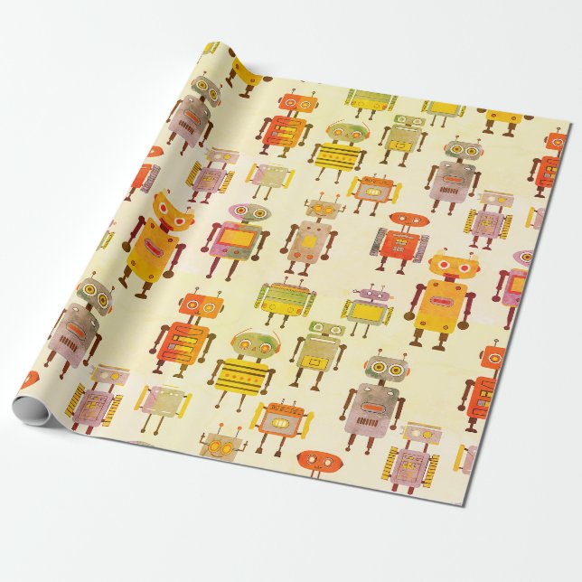 Lins flare Retro Robot Presentpapper (Utrullad)
