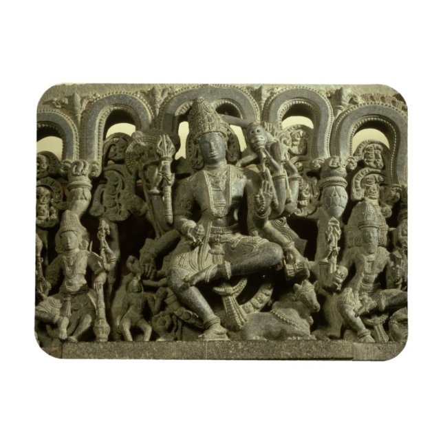 Lintel som skildrar treheten: Siva, Brahma och Vis Magnet (Horisontell)